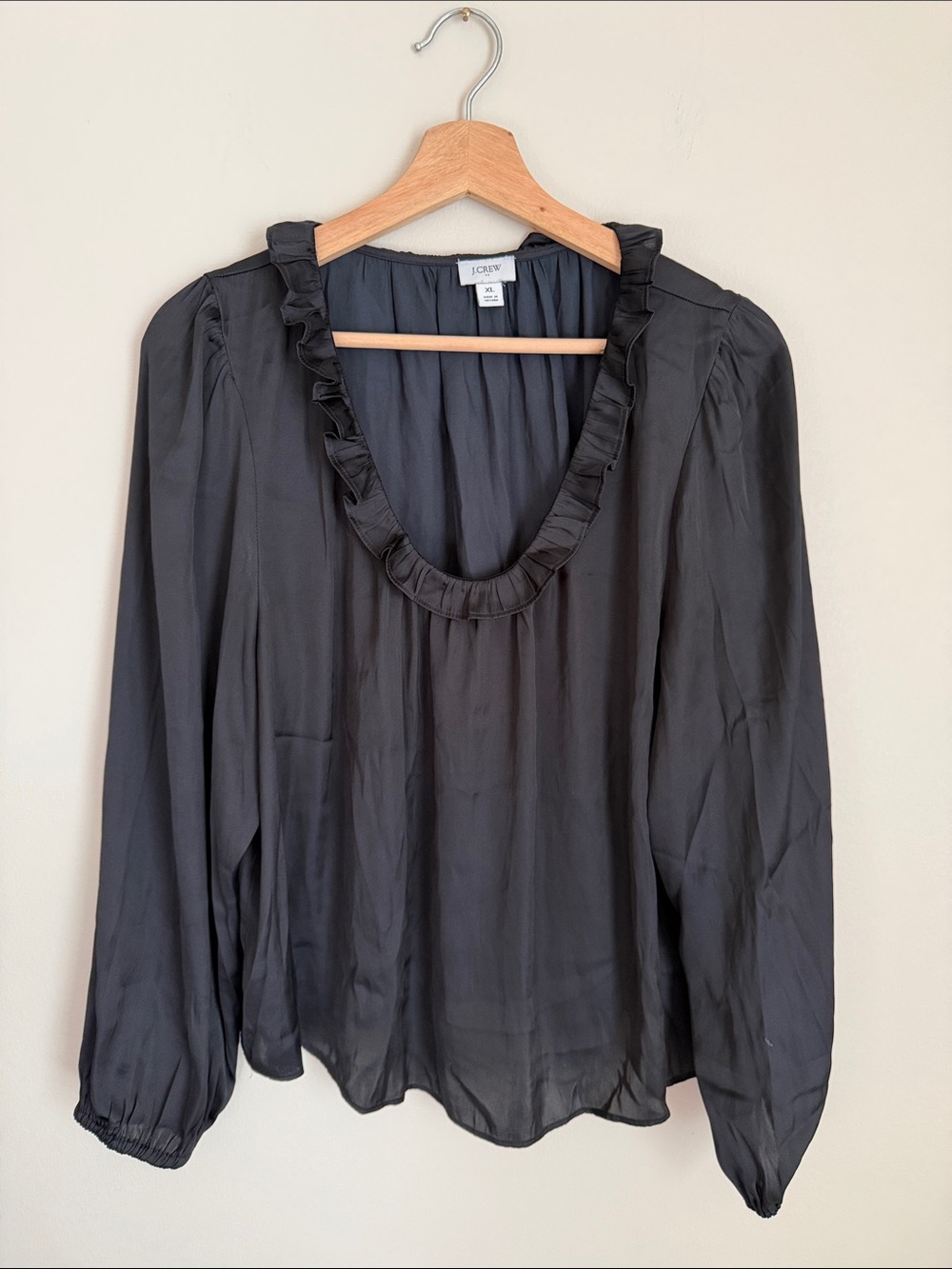 J. Crew Black Ruffle-Trim Scoop-Neck Blouse